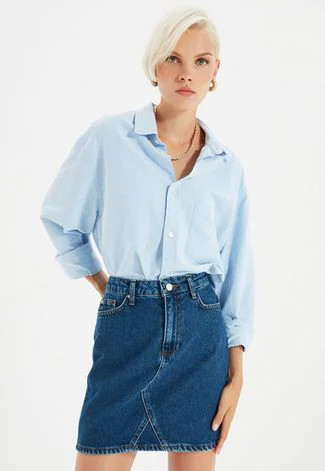 Saia Jeans Trendyol Collection Curta Recortes Azul | Dafiti (BR)