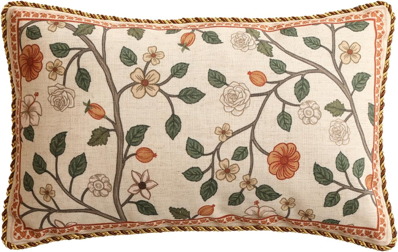 ISAENNE Designer Elegant Vintage Linen Throw Pillow Cover,20"x12"-Flora A | Amazon (US)