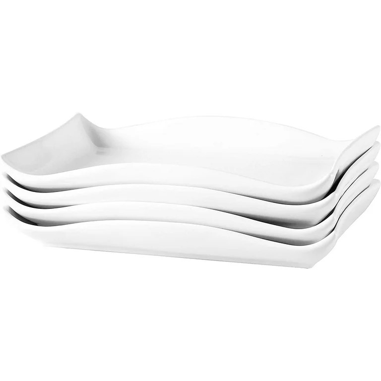 Bruntmor 10"x7" Set Of 4 Curvy Stylish Design Serving Trays Modern Plates Rectangular Platters, W... | Walmart (US)
