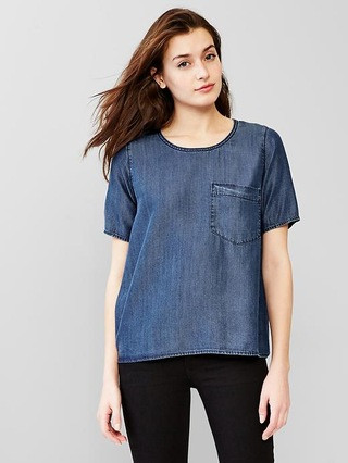 Gap Women 1969 Tencel Denim Shirt Size S - Medium indigo | Gap US