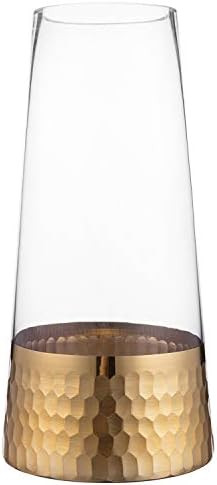 MyGift Clear Glass Cylinder Flower Bouquet Vase Decor with Gold-Tone Metal Hammered Base Accent for  | Amazon (US)