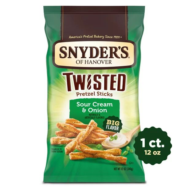 Snyder's of Hanover, Sour Cream & Onion Twisted Pretzel Sticks, 12 Oz - Walmart.com | Walmart (US)