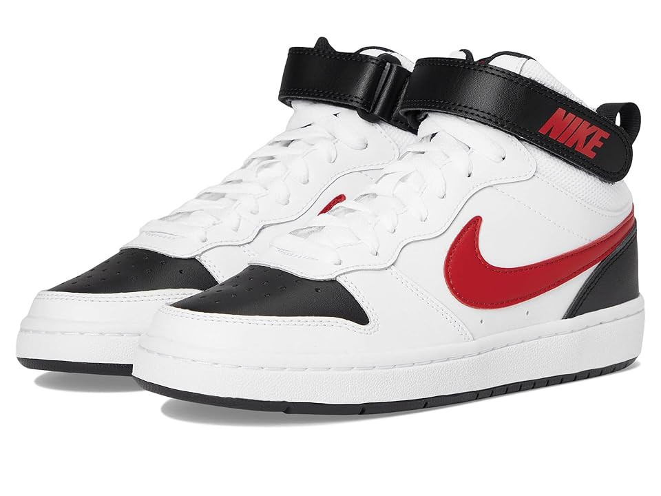 Nike Kids Court Borough Mid 2 (Big Kid) Kids Shoes White/University Red/Black: 6.5 Big Kid M | Zappos.com