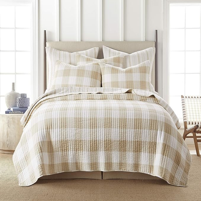 Levtex Home - Camden Quilt Set -Twin Quilt + One Standard Pillow Sham - Buffalo Check in Taupe an... | Amazon (US)