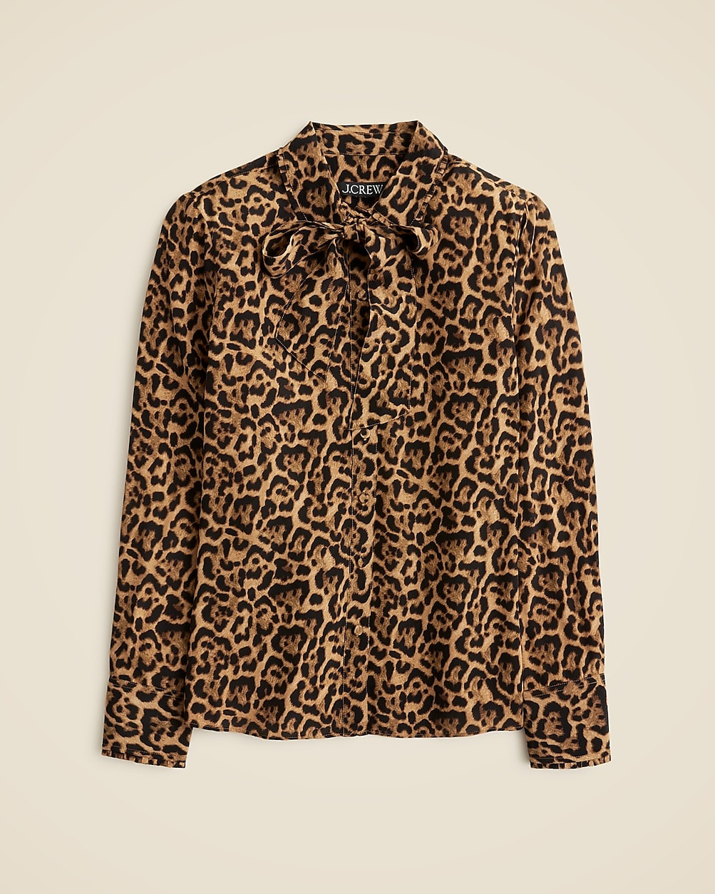 Removable tie-neck button-up shirt in leopard crepe de chine | J. Crew US