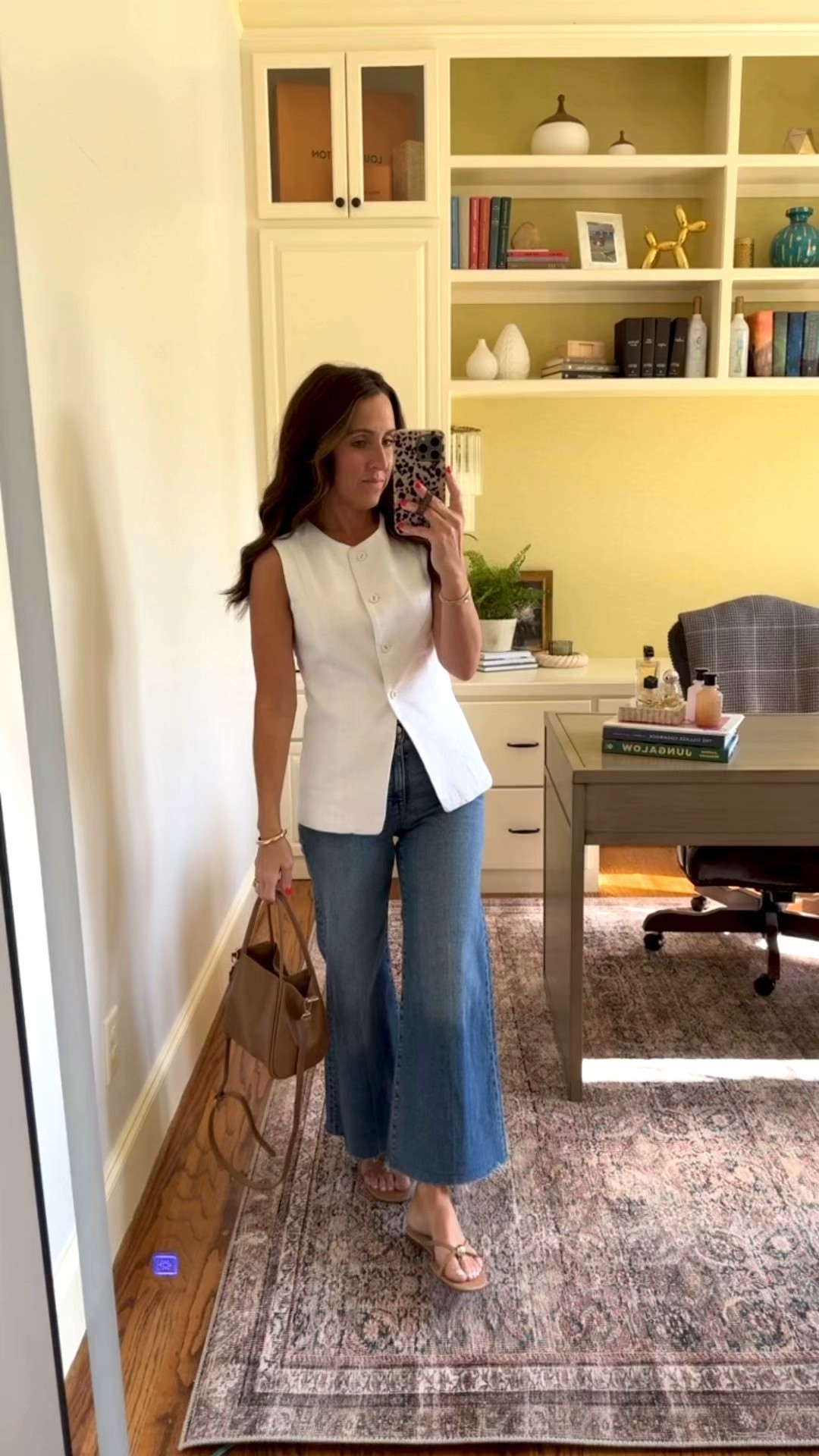 White linen blend vest. Cropped flare denim. Summer dressy casual style. 
Vest S. Denim TTS, 25. Sandals TTS

#LTKSeasonal #LTKStyleTip #LTKShoeCrush