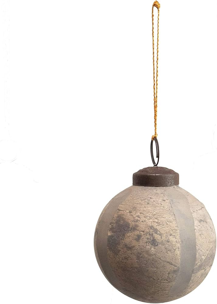 Creative Co-Op 4" Round Engraved Ball w/Stripes, Distressed Brown Glass Ornaments, Multi | Amazon (US)