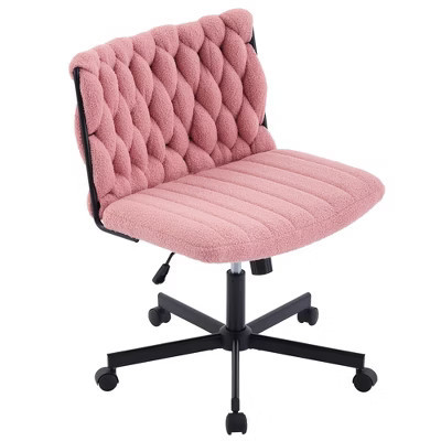 Wide Seat Office Chair, Armless Computer Desk Chair, Criss Cross Legged Chair with Wheels, Cute Task Chairs for Vanity and Home Office, Pink | Target