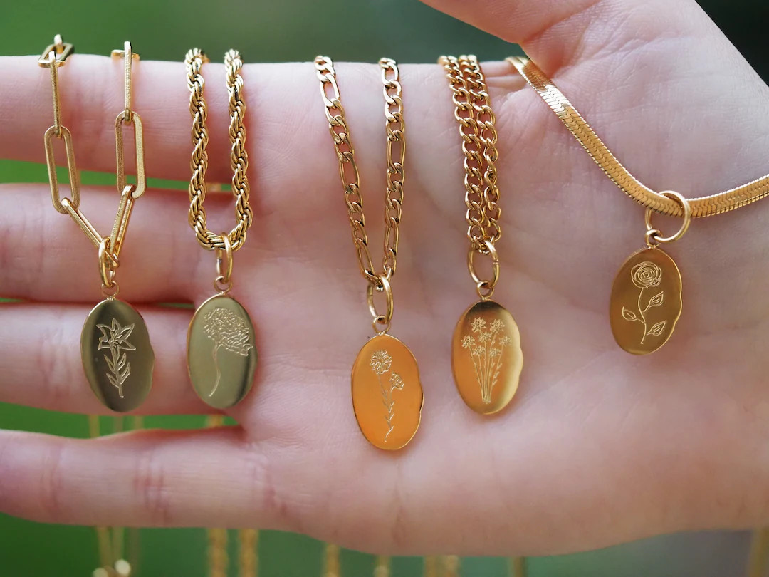 18K Gold Filled Birth Flower Necklace, Flowernecklace, Gold Floral Necklace, Tarnish Free Jewelle... | Etsy (US)