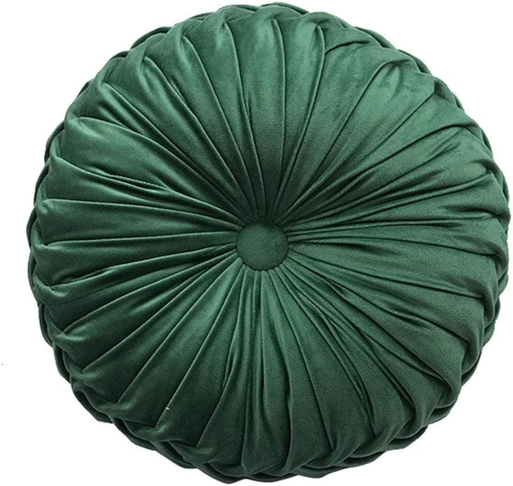Teieas Round Throw Pillow Velvet Home Decoration Pleated Cushion for Couch Chair Bed Car Emerald ... | Amazon (US)