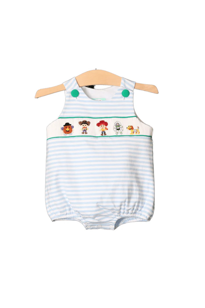 Smocked Friends Blue Stripe Bubble | The Smocked Flamingo