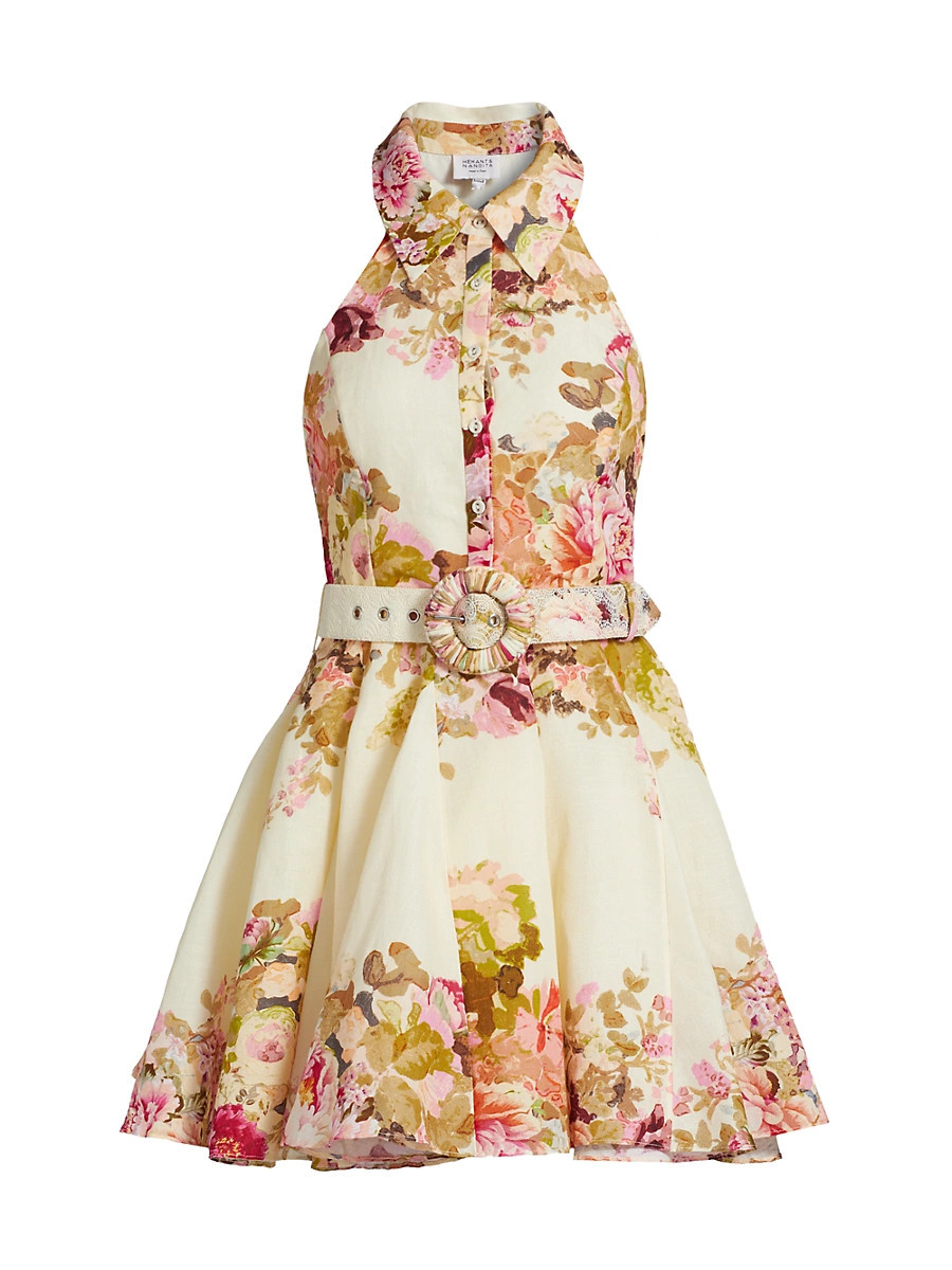 Women's Sama Floral Belted Halter Mini Shirtdress - Ivory Mix - Size XS | Saks Fifth Avenue