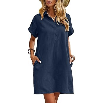 Zeagoo Womens Cotton Shirt Dress Summer Casual Short Sleeve Button Down Beach Cover Up Shirts wit... | Amazon (US)