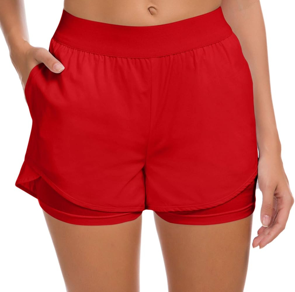 Custer's Night Women Workout Fitness Running Shorts, Double Layer Elastic Waistband Jogging Short... | Amazon (US)