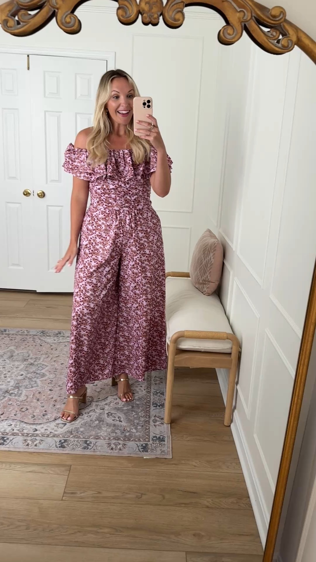 Floral jumpsuit - wedding guest outfit - fall outfit - wearing a large 

#LTKMidsize #LTKParties #LTKWedding