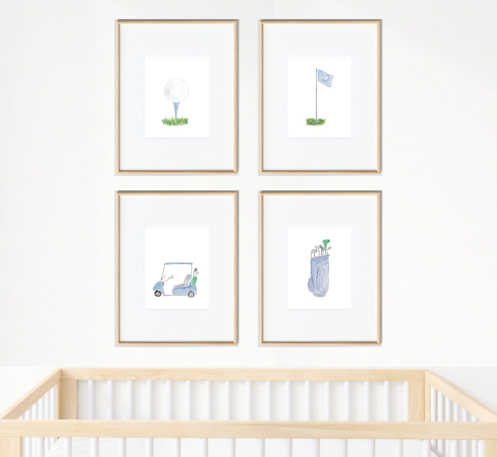 Watercolor Golf Nursery Decor Prints in Navy Blue | Watercolor Golf Ball, Golf Flag, Golf Cart, G... | Etsy (US)