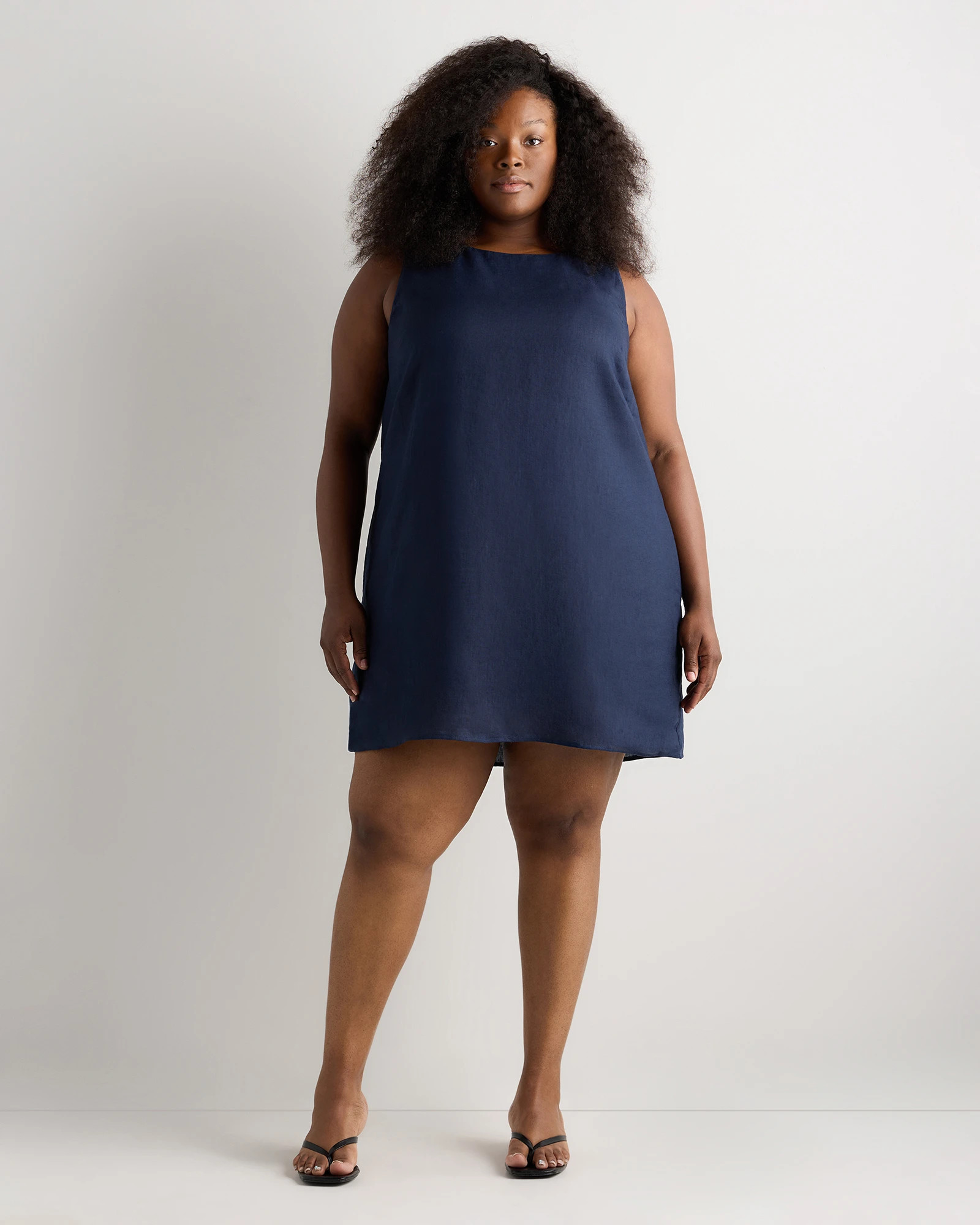 Quince | Women's 100% European Linen Tank Top Mini Dress in Black, Size 2X | Quince