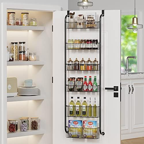VIVSOL 6-Tier Over the Door Pantry Organizer with 4 + 2 Full Baskets (Black) | Amazon (US)