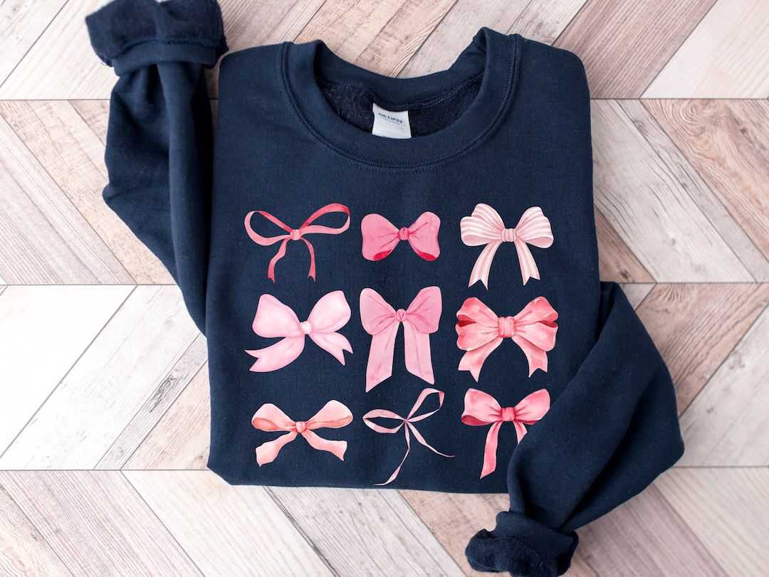 Pink Bow Sweatshirt, Valentines Gift, Trendy Ribbon Crewneck, Valentine's Day Sweatshirt, Cute Ri... | Etsy (US)