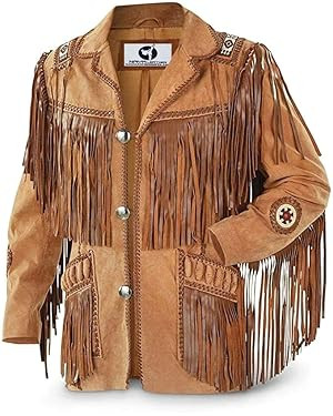 100% Real Suede Western Style Leather Jacket for Sale Native American Coat Fringe (L, Design 2) | Amazon (US)