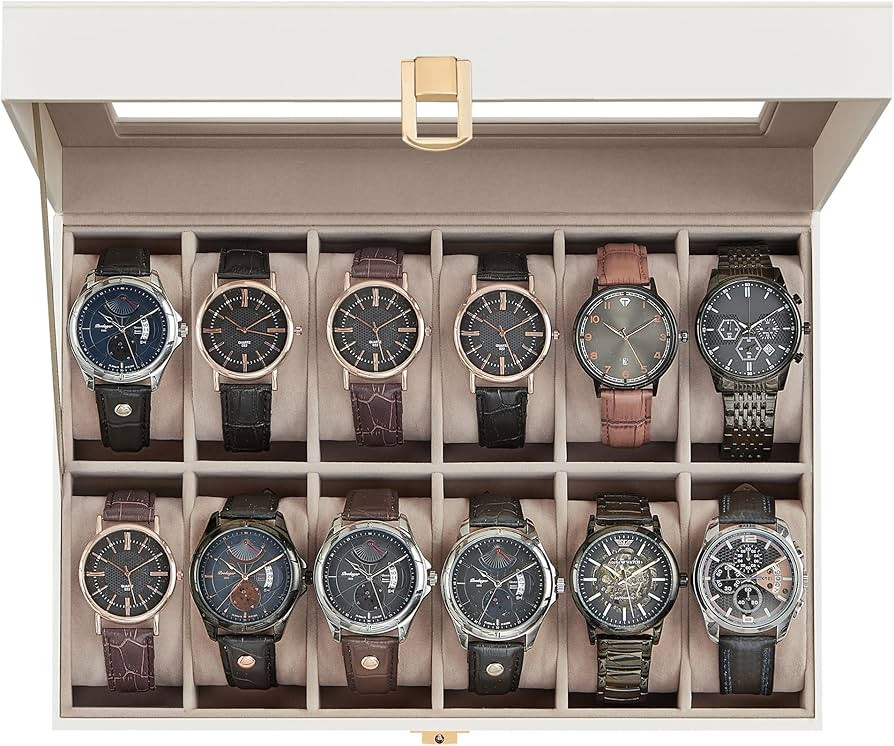 SONGMICS Watch Box, 12-Slot Watch Case Organizer with Large Glass Lid, Removable Pillows, Gift fo... | Amazon (US)