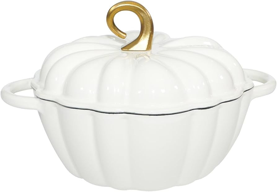 Amazon.com: Pumpkin Dutch Oven 4.5 QT Pumpkin Dutch Oven With Lid,White Enamel Cast Iron Pot,Cush... | Amazon (US)