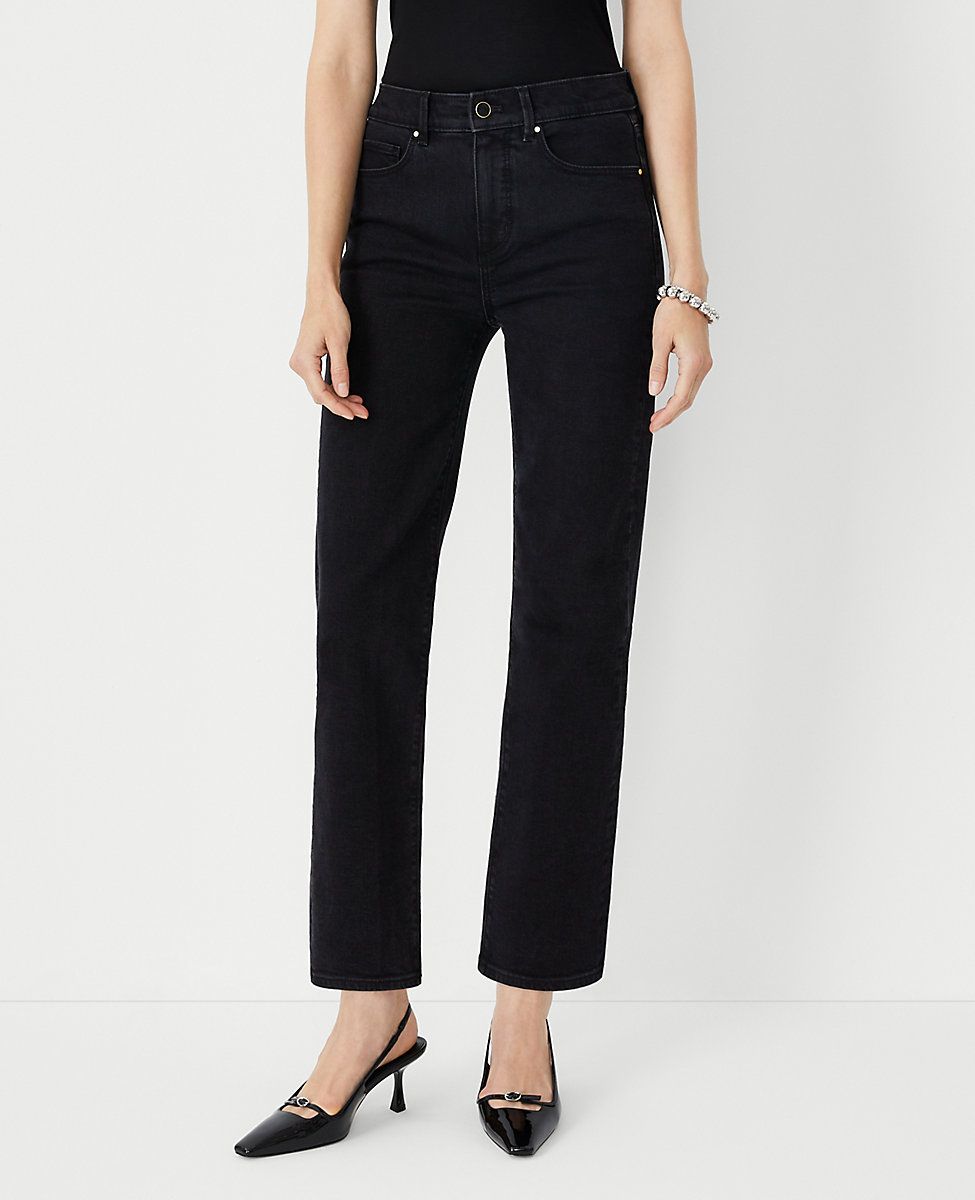 High Rise Straight Jeans in Washed Black Wash | Ann Taylor (US)