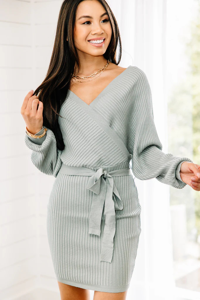 Feeling In Charge Sage Green Knit Dress | The Mint Julep Boutique