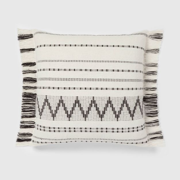 Euro Woven Stripe with Fringe Decorative Throw Pillow Off-White/Black - Threshold&#8482; | Target