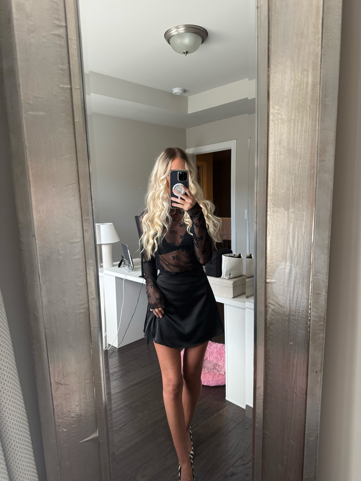 Black sheer top and black mini skirt date night outfit 🤍

#LTKootd #LTKgrwm #LTKdayinmylife