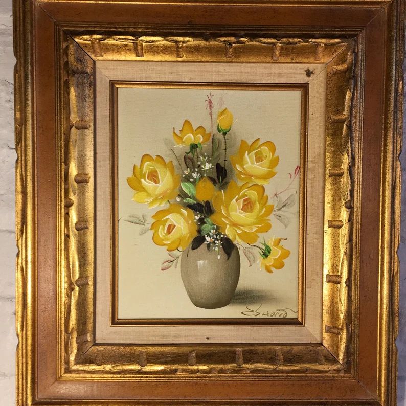 Yellow Flowers In The Vase Oil Painting Signed, Rosses Painting Antique Gold Frame, Atomchicago | Etsy (US)