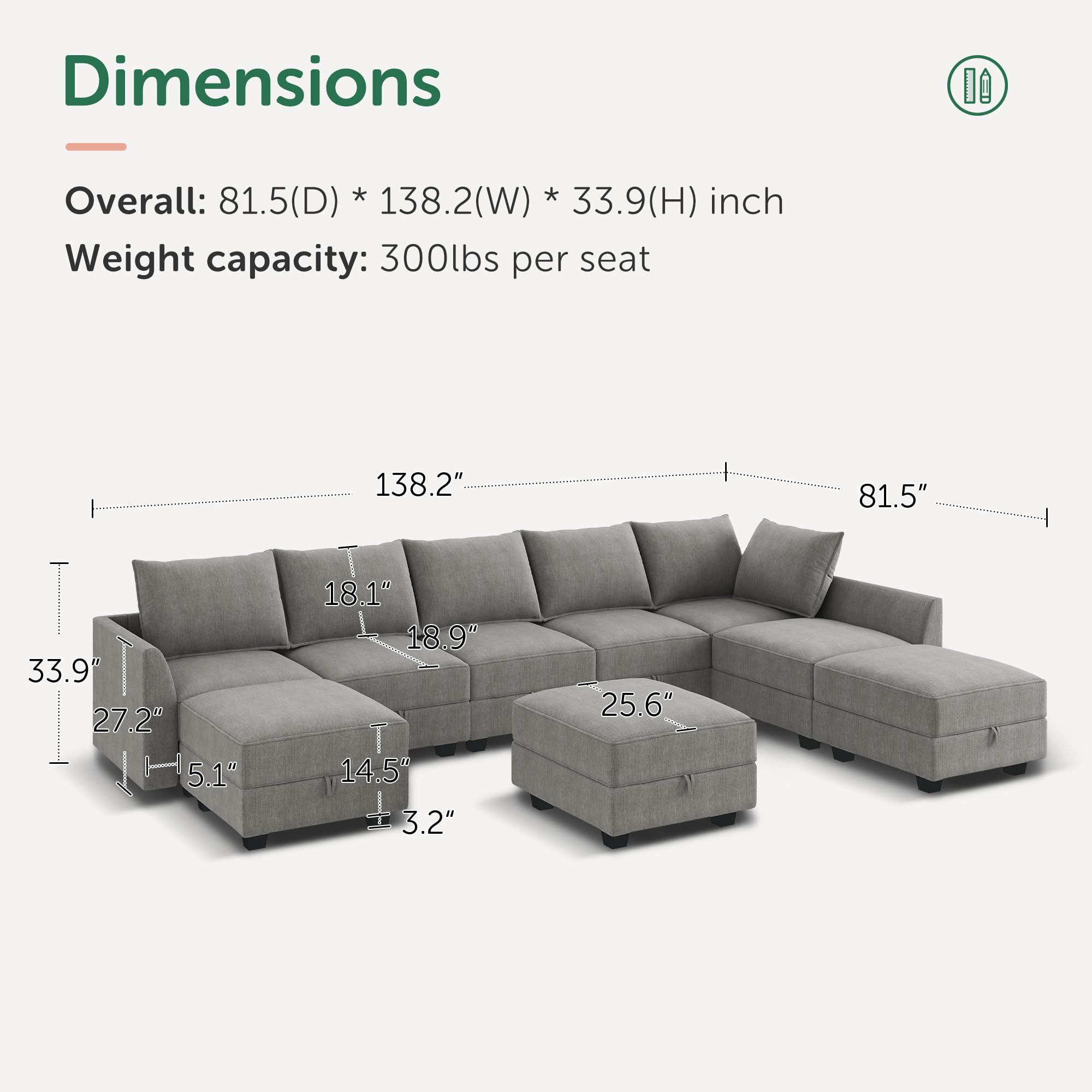 HONBAY Oversized Modular Sectional Sofa with Storage Seats Reversible Sectional Couch with Ottoma... | Amazon (US)
