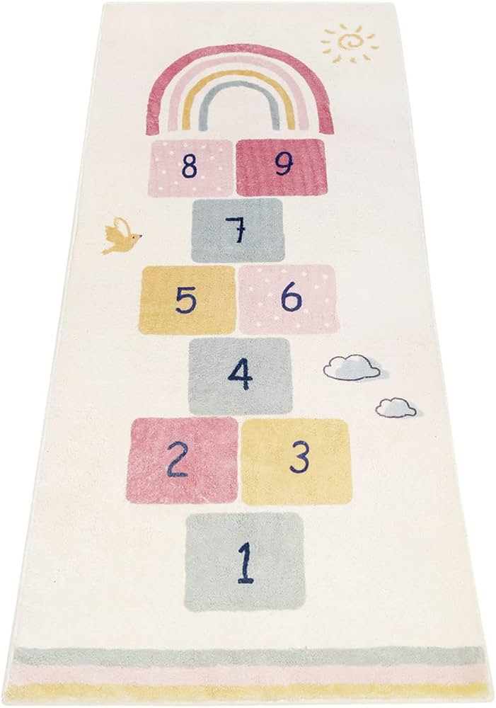 Topotdor Rainbow Sky Hopscotch Game Rugs,Kids Play Area Rugs Soft Floor Carpet for Bedroom Playro... | Amazon (US)