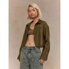 Satin Crop Shirt Blouse With Pocket Detail | SHEIN