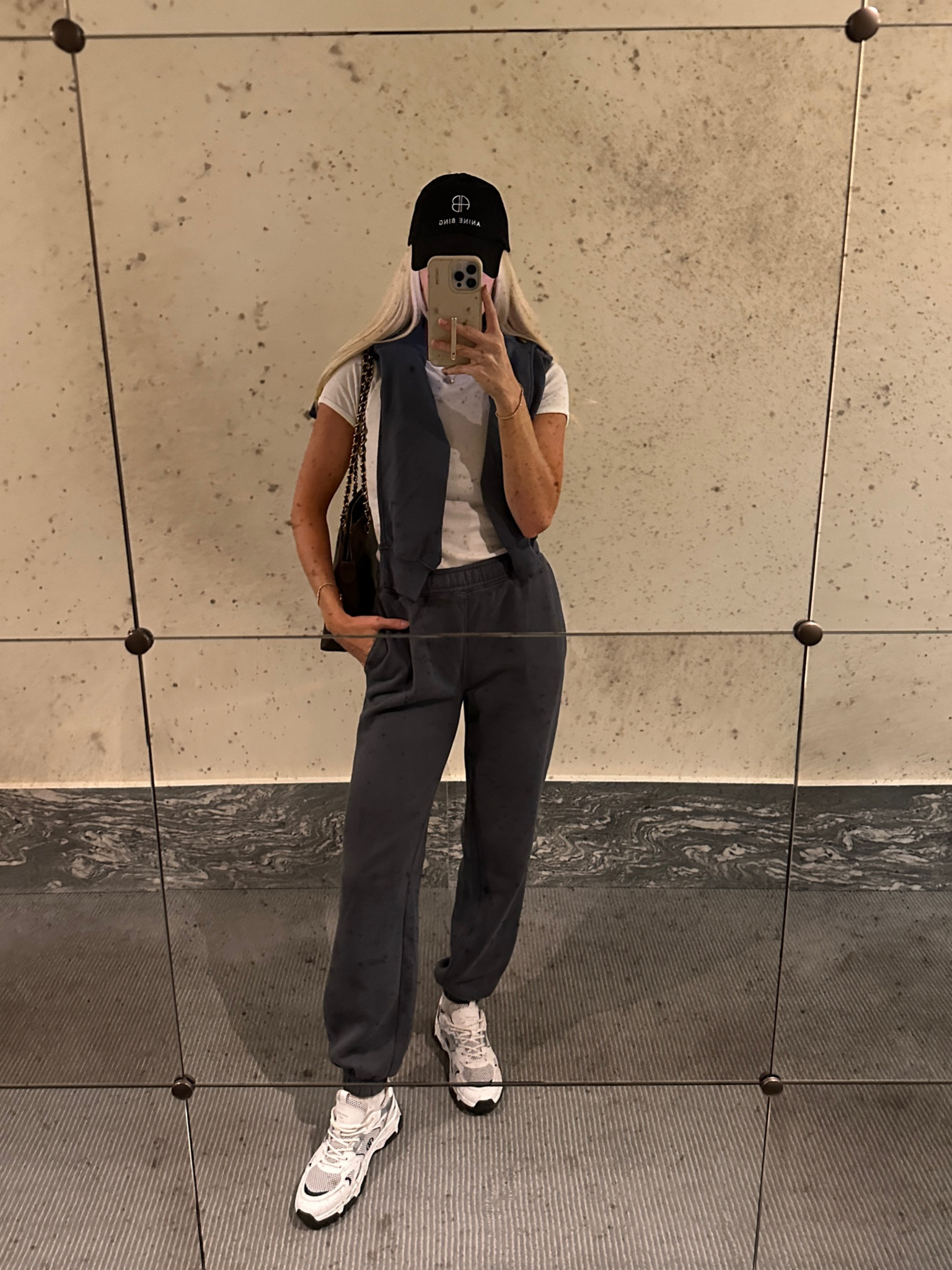 Airport outfit! Small sweatpants and tee. Med in crewneck sweatshirt . True size in shoes!