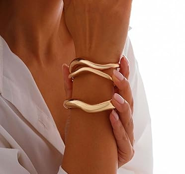 Gold Bangles for Women Chunky Gold Bracelets Cuff Bracelets Non Tarnish Stackable Adjustable Open... | Amazon (CA)