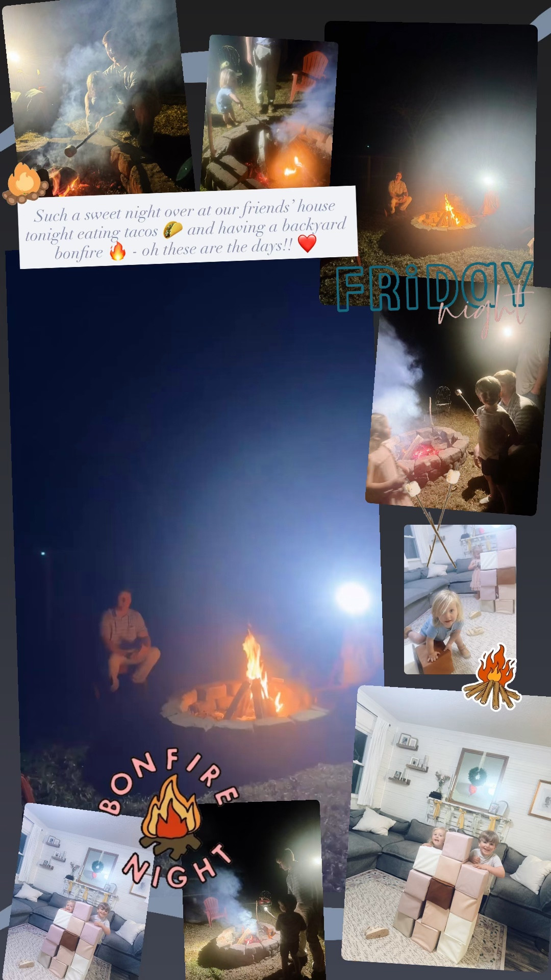 Such a sweet night over at our friends’ house tonight eating tacos 🌮 and having a backyard bonfire 🔥 - oh these are the days!! ❤️