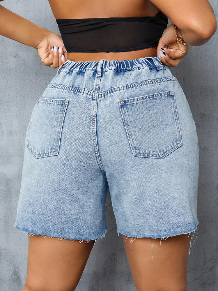 SHEIN SXY Women'S Plus Size Ripped Denim Shorts | SHEIN