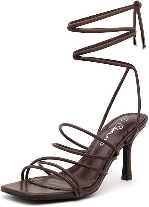 Shoe Land Women's Strappy Heels – Square Open Toe Lace-Up Heeled Sandals with Adjustable Ankle ... | Amazon (US)