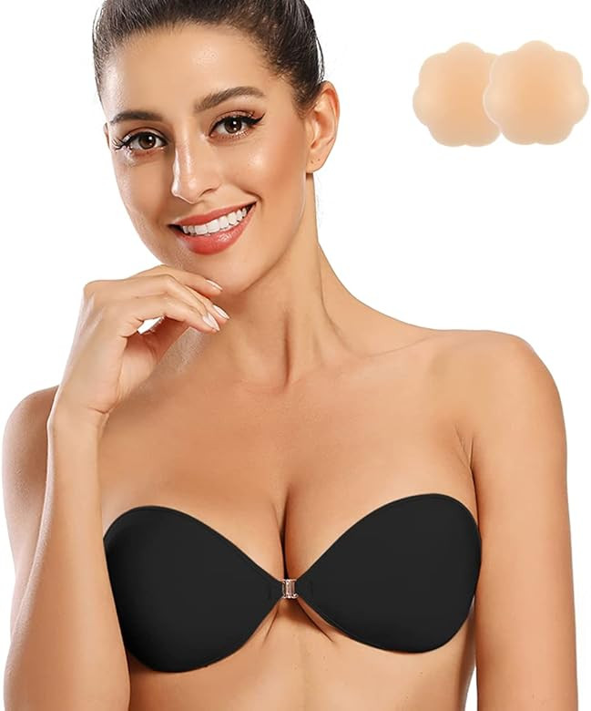 Niidor Adhesive Bra Strapless Sticky Invisible Push up Silicone Bra for Backless Dress with Nipple C | Amazon (US)