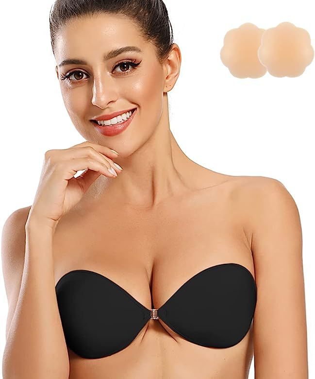 Niidor Adhesive Bra Strapless Sticky Invisible Push up Silicone Bra for Backless Dress with Nipple C | Amazon (US)