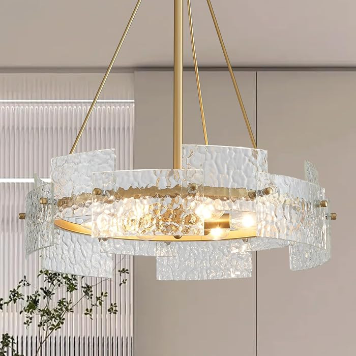 Gold Chandeliers Glass 6 Lights Modern Farmhouse Light Fixture Round Kitchen Island Pendant Light... | Amazon (US)
