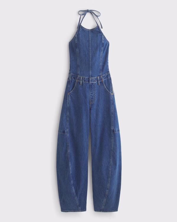 Halter Barrel Denim Jumpsuit | Abercrombie & Fitch (US)
