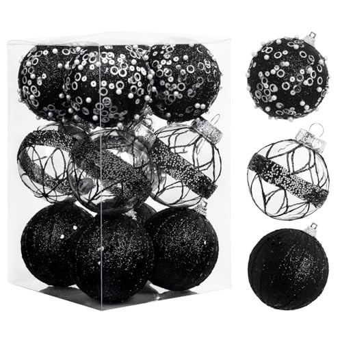 12pc 2.76" Black Christmas Ball Ornaments Glitter Christmas Ornaments Sequin Christmas Hanging Balls Pearls Christmas Ornaments for Christmas Tree,Party Wedding,Holiday Decor | Amazon (US)