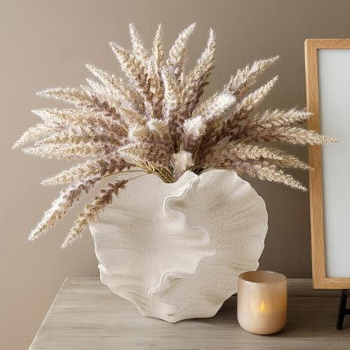 Aklimida Cream Color Ceramic Vase for Modern Home Decor, Ceramic Coral Flower Vase for Nordic Art Pampas Grass,Boho Decor Donut Centerpiece Vases for Coffee Table Office Bookshelf Living Room Decor | Amazon (US)