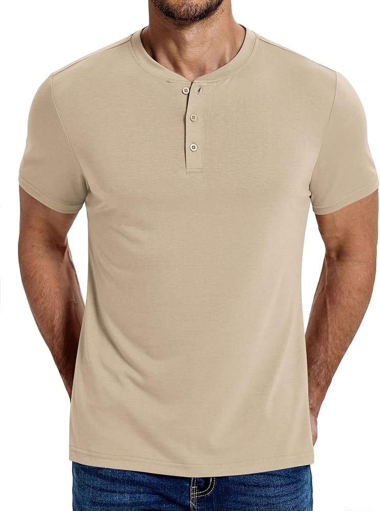 COOFANDY Men's Henley Shirts Cotton Short Sleeve Casual T-Shirt Button Henley Basic Tee Lightweig... | Amazon (US)