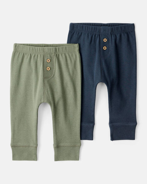 Baby Boy 2-Pack 100% Cotton Pull-On Pants - Green/Navy | Carter's Inc