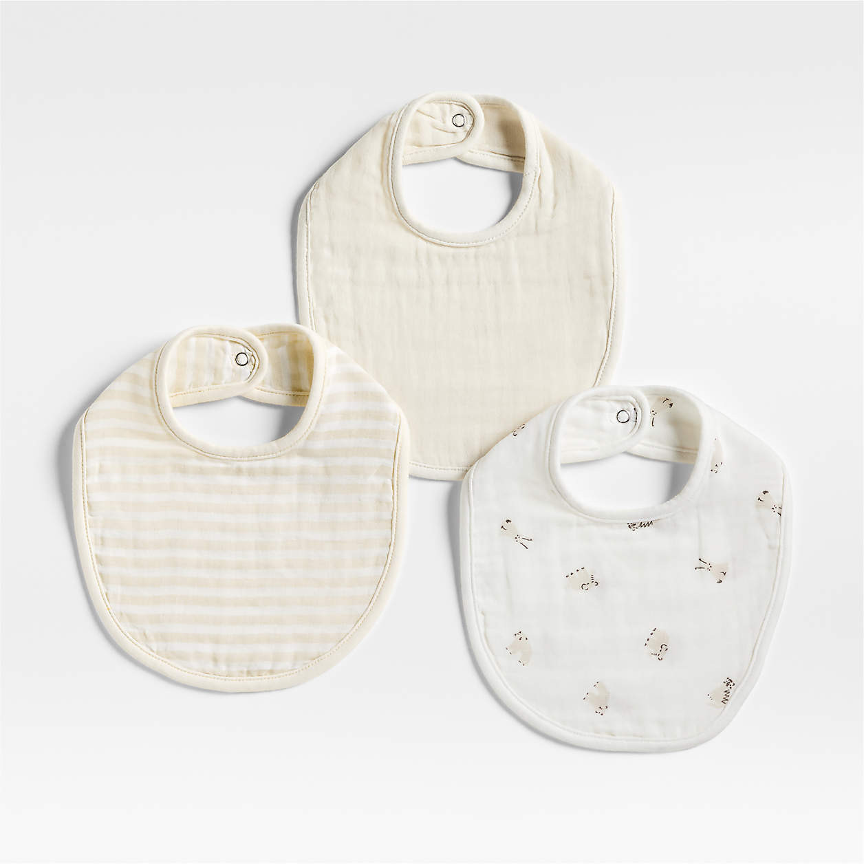 Supersoft Animal Natural 100% Organic Cotton Gauze Baby Bibs, Set of 3 + Reviews | Crate & Kids | Crate & Barrel