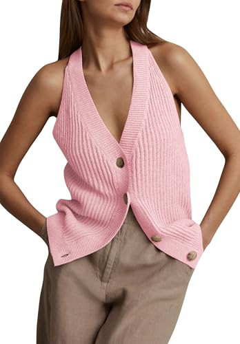 Button Up Sweater Vest Tops Sleeveless Cardigan for Women Knit Vest Sweater Tank Top Pink M | Amazon (US)