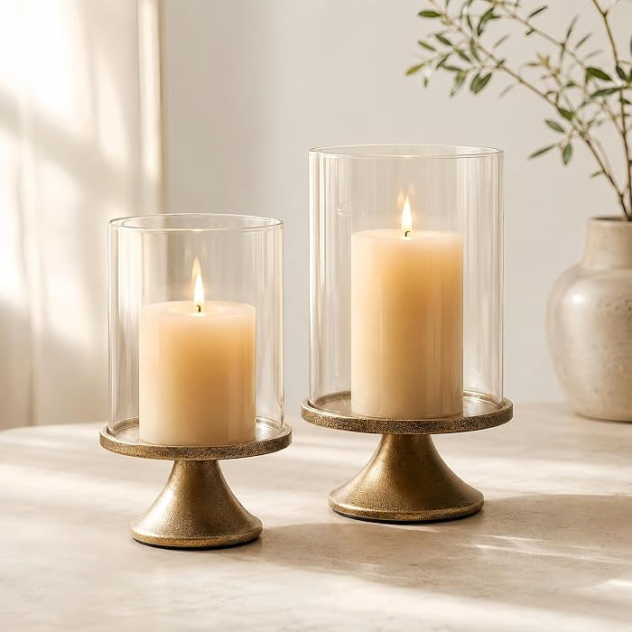 Hurricane Glass Candle Holders Set of 2, Weighted Base for Pillar Candles | Amazon (US)
